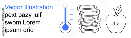 Financial planning, economic growth, sustainable living, health-focused lifestyle, investment strategies, wealth management. Features thermometer, stack of coins and apple outline. Economic growth