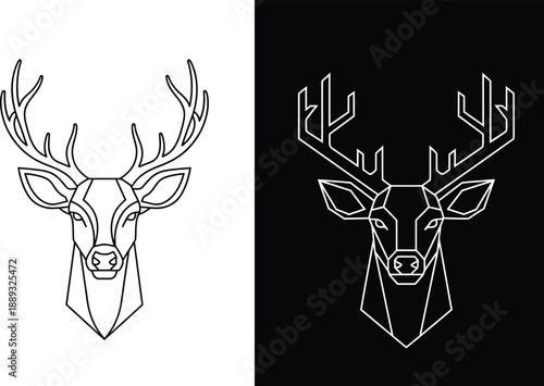 Geometric Deer Head Illustrations - Minimalist Line Art Design