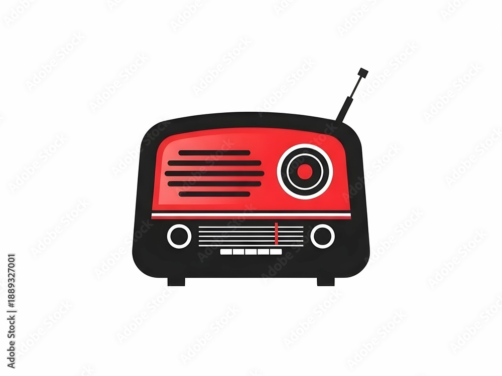 Fototapeta premium Classic Red Retro Radio Receiver in Flat Vector Style