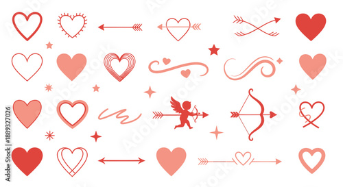 Collection of red heart shapes and Valentine's Day symbols.