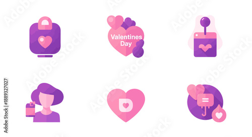 Valentine's Day icons set with hearts and love symbols.
