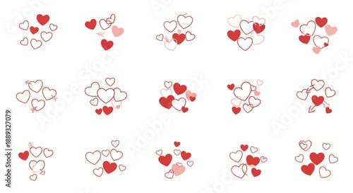 Collection of red heart shapes in various designs and patterns.