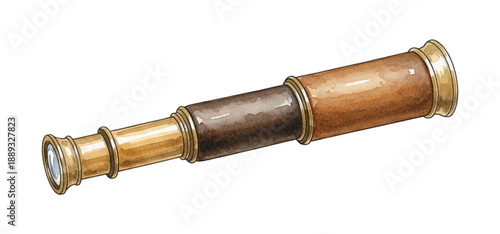 Classic vintage telescope featuring shiny brass and rich brown details an exploration instrument