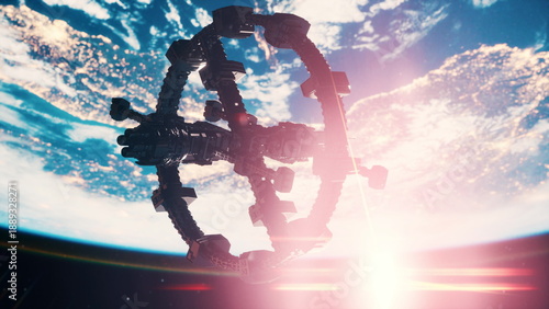 Photos Communications relay station broadcasting emergency beacon above terminator, red