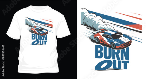 Burn out sports car drifting with smoke t-shirt design