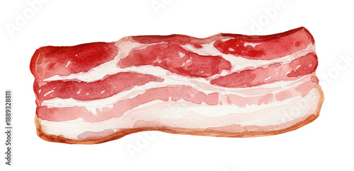 Raw Bacon Slice Watercolor Illustration Delicious Meat Food Ingredient Breakfast Preparation