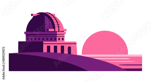 Astronomical observatory illustration with colorful building and bright sky
