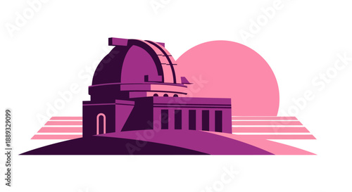 Astronomical observatory illustration with purple tones and vector design