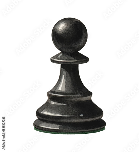 Single black chess pawn isolated on a white background detailed illustration of a game piece