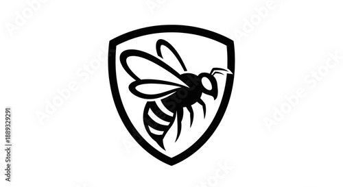 Bee illustration inside a shield symbol vector design for multiple uses