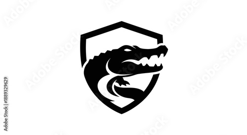 Black and white alligator logo on shield vector graphic design