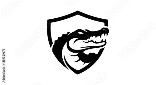 Black and white alligator logo on shield vector graphic for design