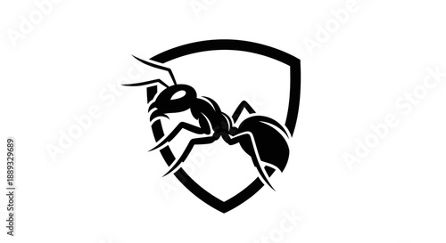 Black and white ant with shield symbol illustration design
