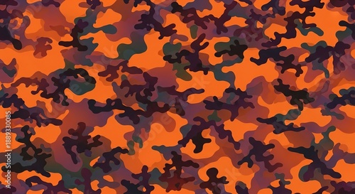 Abstract seamless repeating camouflage texture pattern in vibrant orange and dark colors, perfect for spooky autumn and Halloween backgrounds, seamless, pattern, texture
