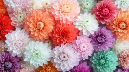 Vibrant floral arrangement showcasing dahlias in a spectrum of colors and tones