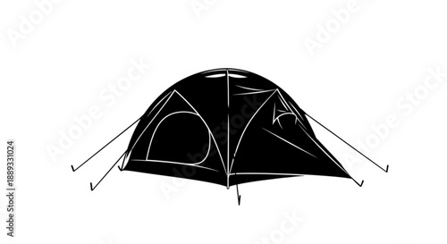 A black tent with white lines