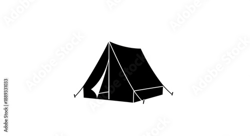 A black tent with white lines on a pure for camping