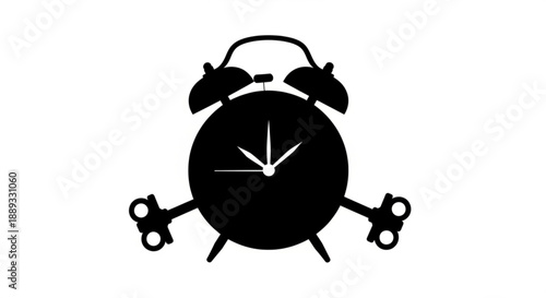 Black alarm clock with wrenches replacing legs
