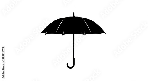 A sleek black umbrella with a curved handle