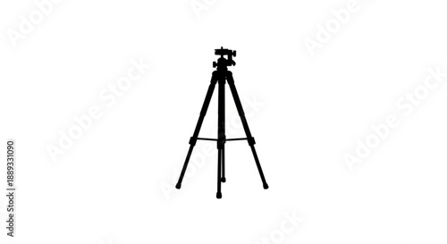 A black tripod with a camera mount on top