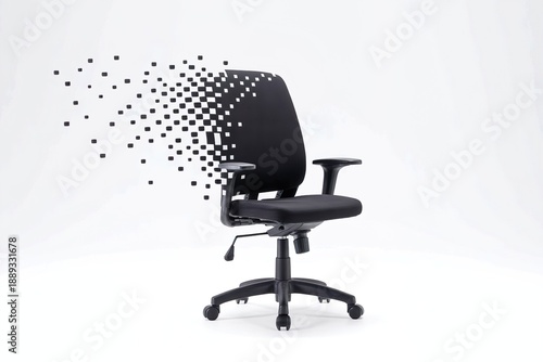 office chair dissolve to pixel. Digital transition at workplace