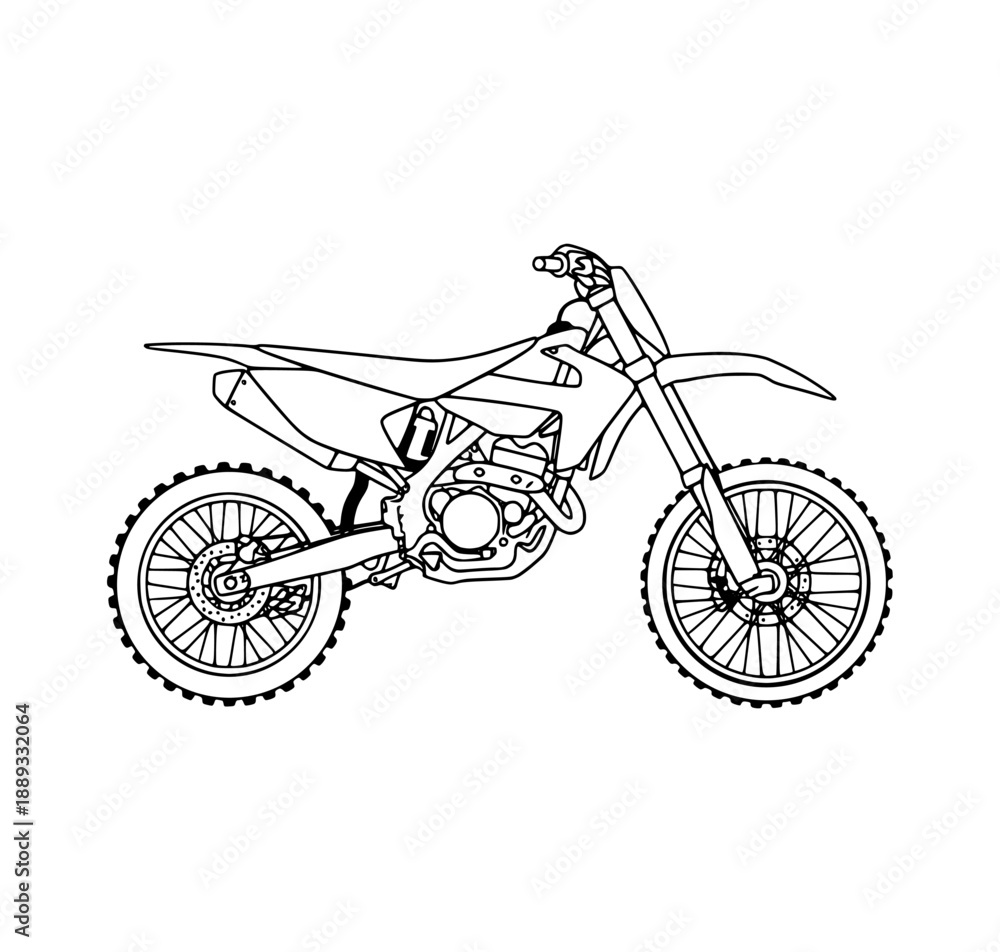 Obraz premium Off Road Motocross Bike Outline Drawing for Coloring or Technical Design