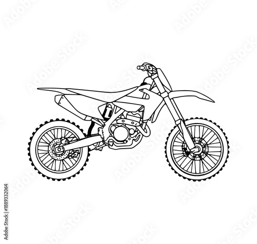 Off Road Motocross Bike Outline Drawing for Coloring or Technical Design