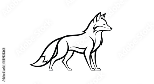 Black and white fox silhouette against a white background for design