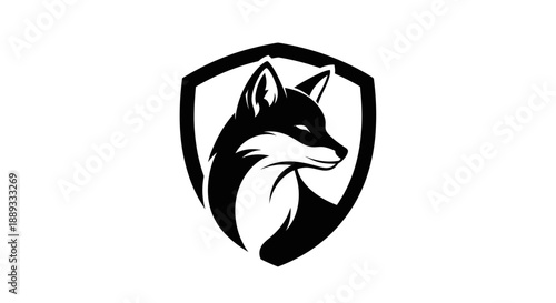 Black and white fox head emblem design for business or company logo