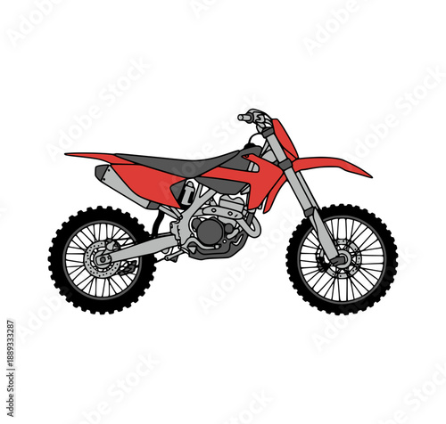 Off Road Motocross Bike Graphic Design with Red Bodywork and Rugged Tires