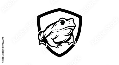 Black and white frog in shield emblem vector illustration