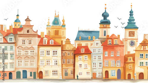 Old Town Square in Prague. Old Town Square in Prague watercolor vector illustration