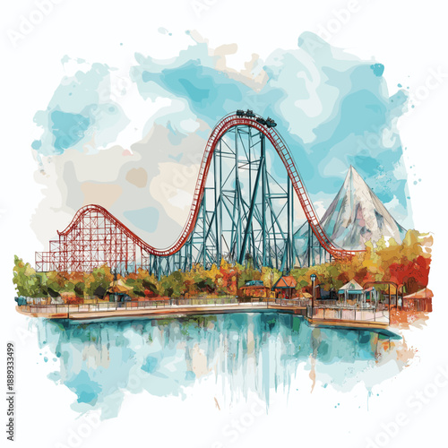 Cedar Point. Cedar Point hand drawn watercolor illustration