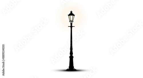 A black vintage street lamp with light