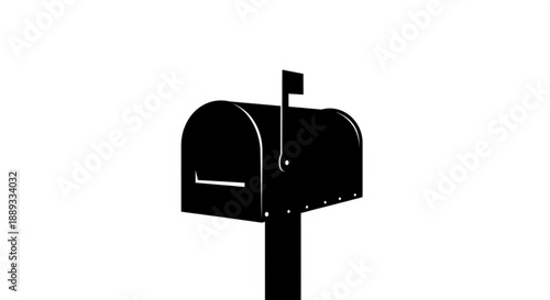 A black silhouette of a standard american mailbox