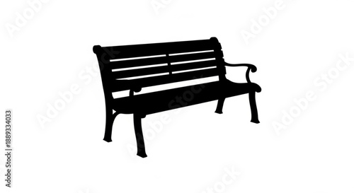 Black wooden park bench with armrest