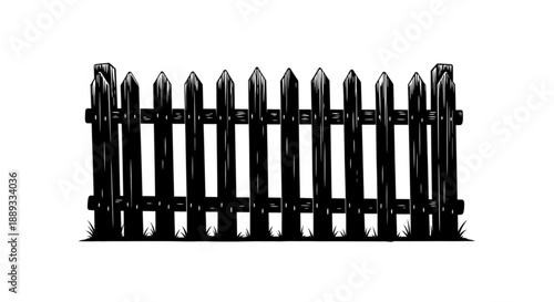 Black wooden picket fence with pointed tips