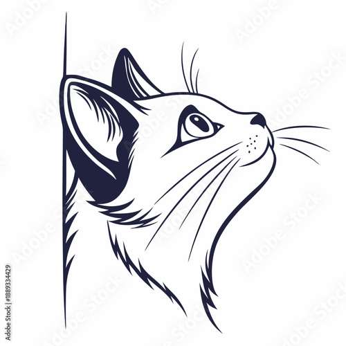 Cat peaking head vector design. Peaking cat head silhouette black and white. Peaking cat logo, icon.