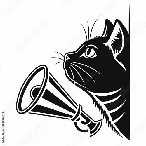 Cat peaking head vector design. Peaking cat head silhouette black and white. Peaking cat logo, icon.