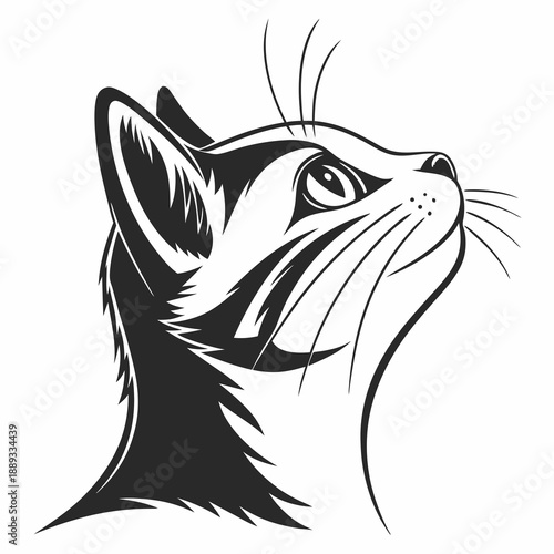 Cat peaking head vector design. Peaking cat head silhouette black and white. Peaking cat logo, icon.