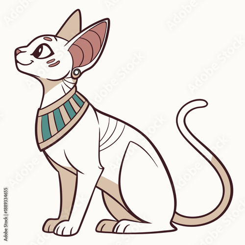 Sphinx cat breed color flat icon for web and mobile design. Vector illustration of cartoon Sphinx cat exotic cats of breed a sphinx. Cat portrait. Isolated on white background.