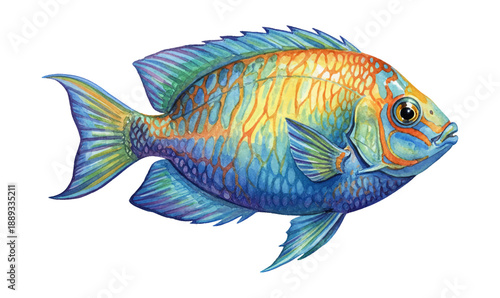 Vibrant tropical fish painted in watercolor style a detailed marine animal swimming with rich colors