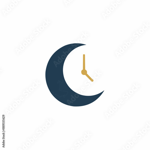 Minimalist Dark Blue Crescent Moon and Gold Clock Icon Vector