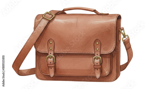 Brown leather satchel bag with buckle closures and adjustable shoulder strap a classic vintage style accessory