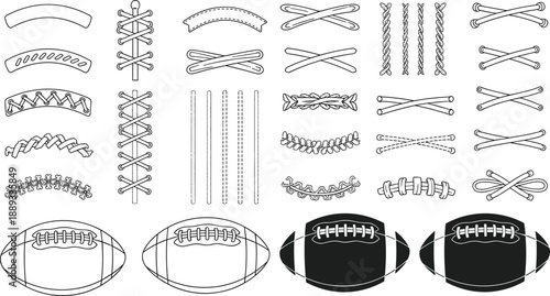 Detailed illustration of football lace designs and stitching patterns showcasing construction, grip variations, aerodynamics, craftsmanship, and performance differences