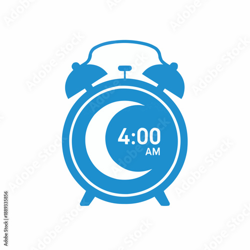 Blue Alarm Clock with Crescent Moon and 4 AM Time Icon Vector
