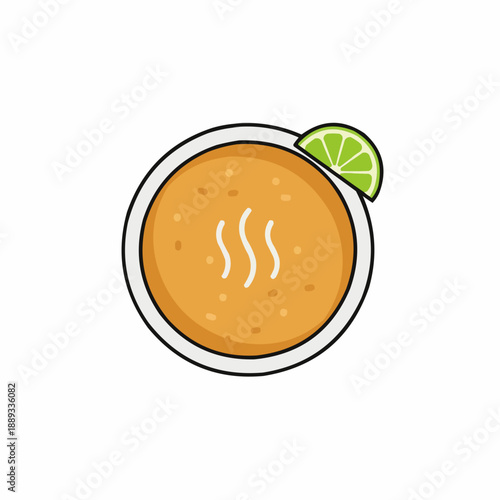 Minimalist Hot Soup Bowl with Lime Slice Vector Illustration