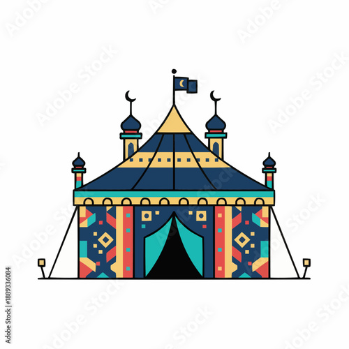 Middle Eastern Style Tent Illustration with Islamic Motifs