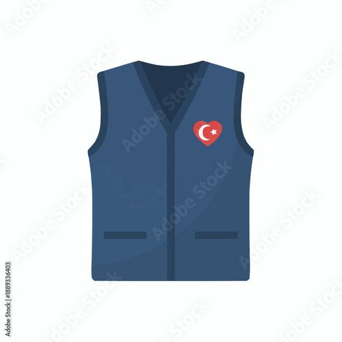 Blue Vest with Turkish Flag Heart Icon Vector Illustration