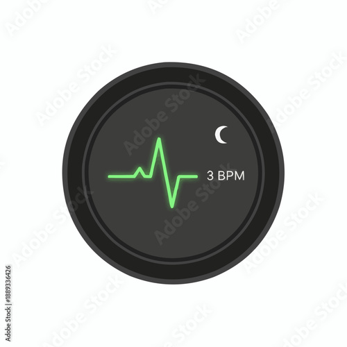Sleep tracking heart rate monitor icon with green ECG line and moon symbol